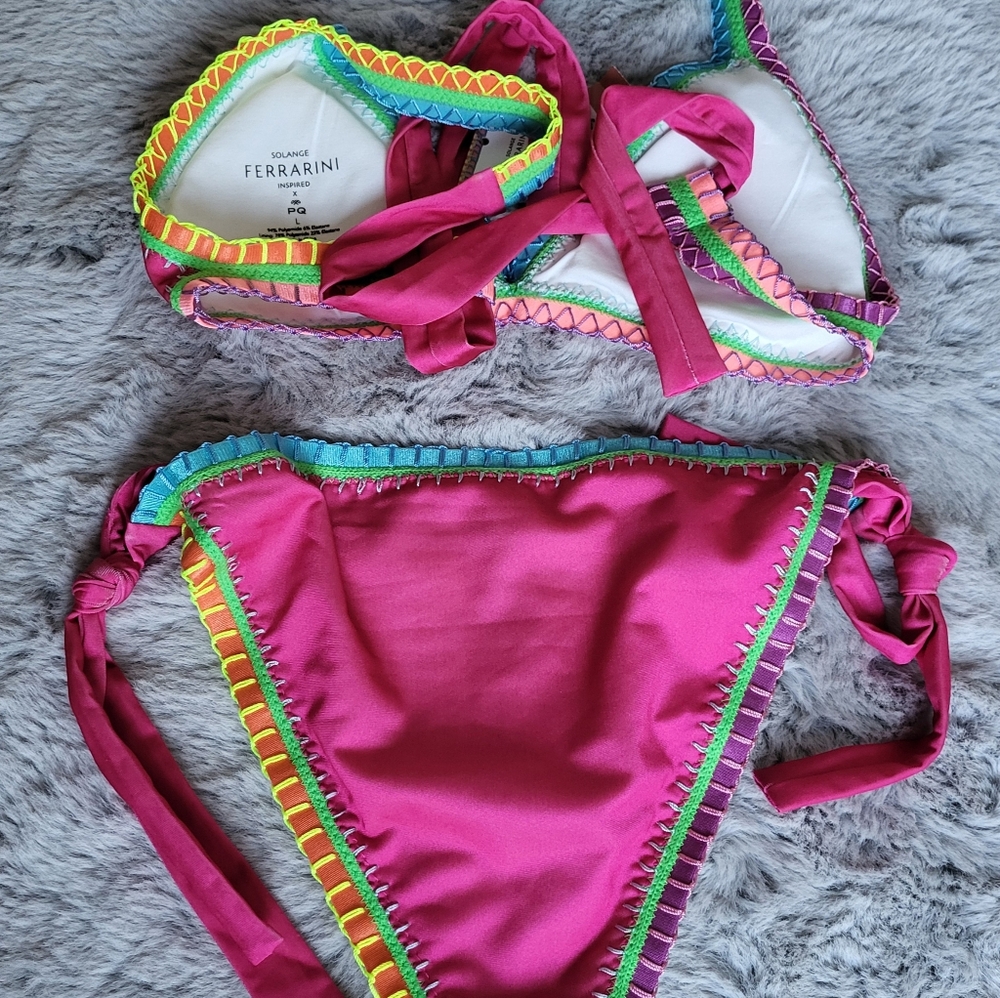 Solange Ferrarini Inspired Crochet Trim Bikini Top & Crochet Trim Side Tie Bikin - Picture 3 of 4